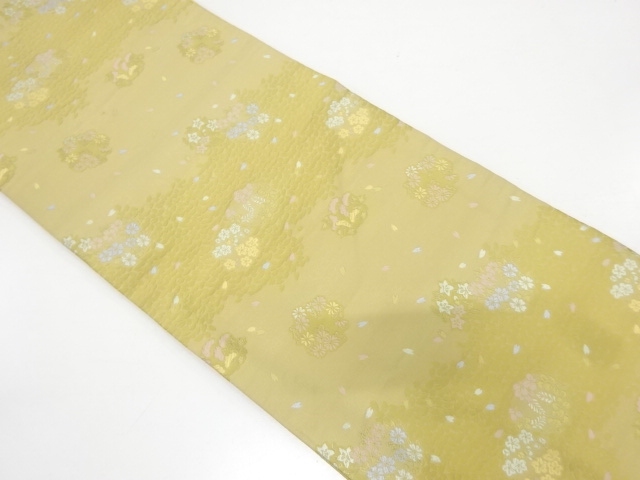 桜散らしに花丸模様織出し本袋帯